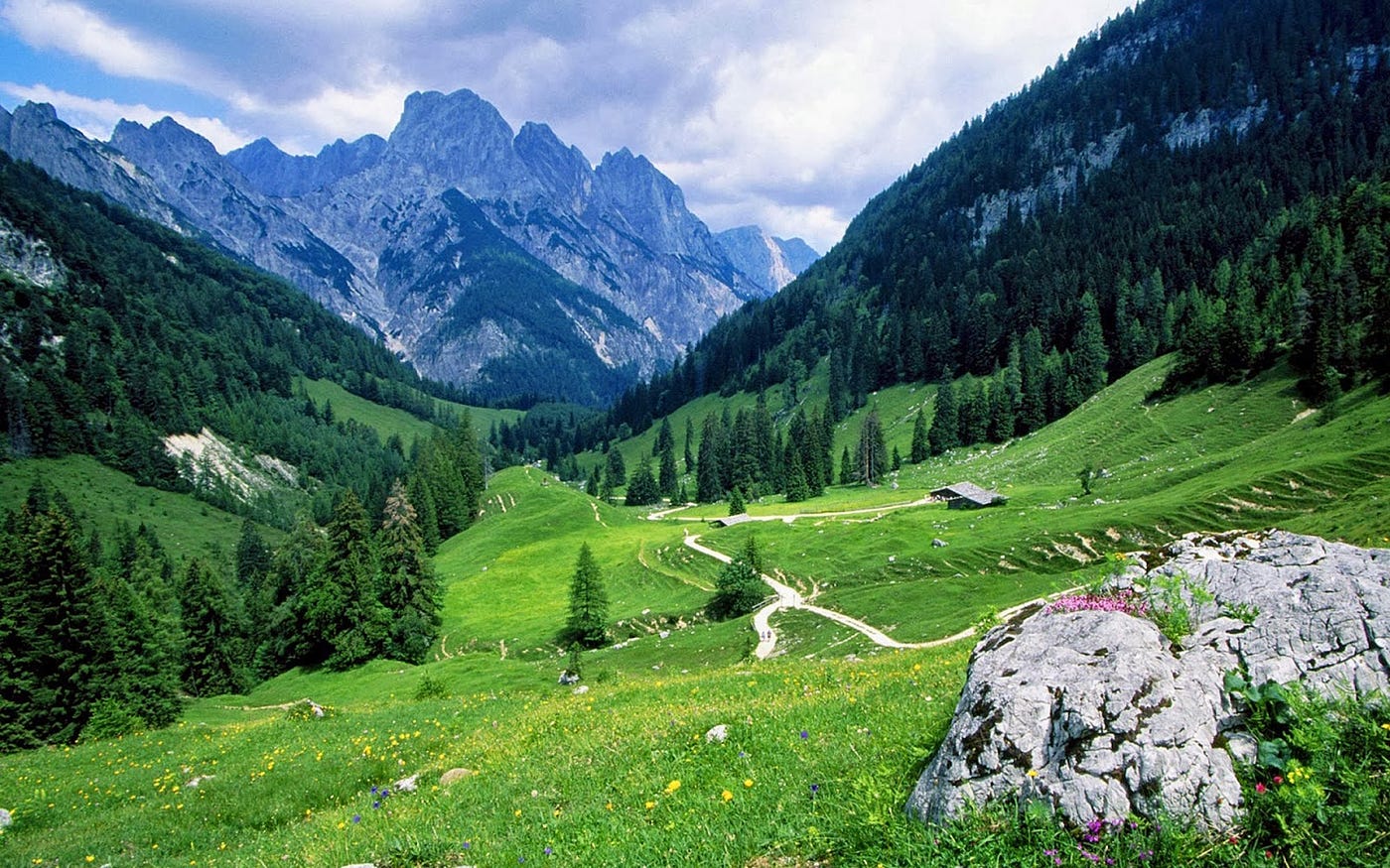 Lush green alpine valley and peaks in Swat